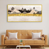 3D Mural Wallpaper for Walls – Golden Mountains, Birds, Trees & Moon Landscape | Size 2x4 Feet