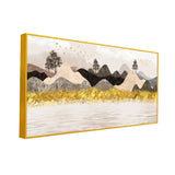 3D Mural Wallpaper for Walls – Golden Mountains, Birds, Trees & Moon Landscape | Size 2x4 Feet