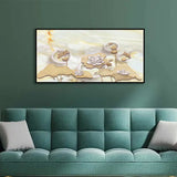 3D Illustration Marble Background with White Rings, Beige Leaves, Fairy Flowers & Goldfish | Size 2x4 Feet