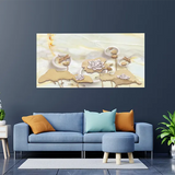 3D Illustration Marble Background with White Rings, Beige Leaves, Fairy Flowers & Goldfish | Size 2x4 Feet