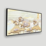 3D Illustration Marble Background with White Rings, Beige Leaves, Fairy Flowers & Goldfish | Size 2x4 Feet
