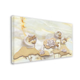 3D Illustration Marble Background with White Rings, Beige Leaves, Fairy Flowers & Goldfish | Size 2x4 Feet