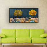 3D Golden Deer & Birds Landscape Wall Art ISize 2x4 Feet