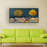 3D Golden Deer & Birds Landscape Wall Art ISize 2x4 Feet
