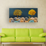 3D Golden Deer & Birds Landscape Wall Art ISize 2x4 Feet