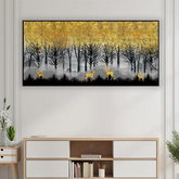 Deer Family in Misty Woods | Modern Nature Wall Decor Canvas