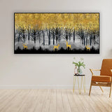 Deer Family in Misty Woods | Modern Nature Wall Decor Canvas