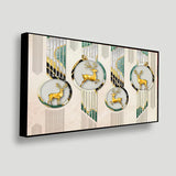 3D Golden Deer Circles Wall Art | Size 2x4 Feet