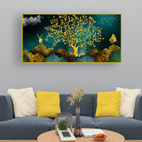 3D mural wallpaper with golden trees, deer, hills & mountains in vintage | Size 2x4 Feet