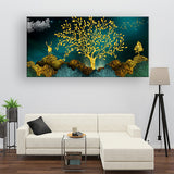 3D mural wallpaper with golden trees, deer, hills & mountains in vintage | Size 2x4 Feet