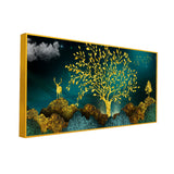 3D mural wallpaper with golden trees, deer, hills & mountains in vintage | Size 2x4 Feet