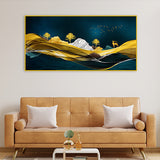 Green & Blue Mountains Landscape on Black Background | Illustration Canvas Wall Art | Size 2x4 Feet