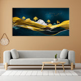 Green & Blue Mountains Landscape on Black Background | Illustration Canvas Wall Art | Size 2x4 Feet