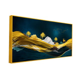 Green & Blue Mountains Landscape on Black Background | Illustration Canvas Wall Art | Size 2x4 Feet