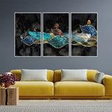 Abstract golden Premium Floating Frame Wall Painting Set of 3