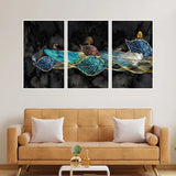 Abstract golden Premium Floating Frame Wall Painting Set of 3