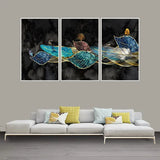 Abstract golden Premium Floating Frame Wall Painting Set of 3