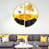 Golden Trees, Mountains, Semi Circle Canvas Wall Art & Paintings