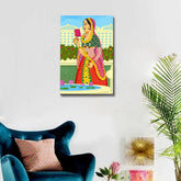 Rajasthani Madhubani Painting / Canvas Print Stretched on Wood Bars 61 x 41cm