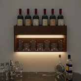 Modish Backlit MDF Bar Wall Shelf / Mini Bar Cabinet in Walnut Finish