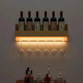 Minimalistic Backlit Wall Mounted Bar Shelf in Light Oak Finish