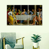 Last Supper Wall Painting Wooden Framed 5 Pieces Canvas Painting