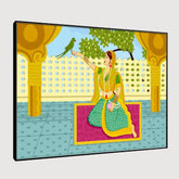 Beautiful Madhubani Painting / Canvas Print Stretched on Wood Bars 61 x 41cm