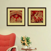 Madhubani Indian folk Art Collage Picture Wall Frame Set of 2