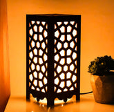 Geometric Lattice Table Lamp - Unique Wooden Cutout