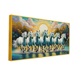 Premium 7 Running Horses Wall Art | Vastu Canvas Painting for Success & Prosperity | Perfect for Living Room or Workspace