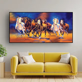 Seven running Horses multicolor Painting for Living Room Decor Size:H x W, 2x4 Feet