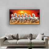 Seven Running horses in sun rise canvas painting for living room,bedroom, office, hotel et. big size 48x24 inch ready to hang