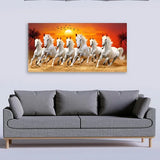 Seven Running horses in sun rise canvas painting for living room,bedroom, office, hotel et. big size 48x24 inch ready to hang