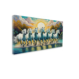 Premium 7 Running Horses Wall Art | Vastu Canvas Painting for Success & Prosperity | Perfect for Living Room or Workspace