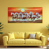 Decorative 7 Running Horses Vastu Wall Painting | Artistic Canvas for Positive Energy & Motivation | Ideal for Office or Home | 4x2 Ft