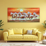 Decorative 7 Running Horses Vastu Wall Painting | Artistic Canvas for Positive Energy & Motivation | Ideal for Office or Home | 4x2 Ft