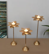 Small Double Hammered Flower Detachable Tealight Holder Set of 3