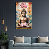 Serene Buddha Statue Acrylic Wall Paintings with Pink Lotus