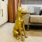 Dog Luna Diamond Decorative Showpiece with Tray in Yellow Color