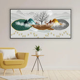 Golden Deer Under Sunset Sky | Nature Landscape Wall Art 4x2 Feet