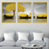 Abstract Golden Stone Art Premium Floating Frame Wall Painting Set of 3