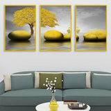 Abstract Golden Stone Art Premium Floating Frame Wall Painting Set of 3