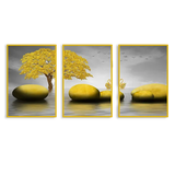 Abstract Golden Stone Art Premium Floating Frame Wall Painting Set of 3