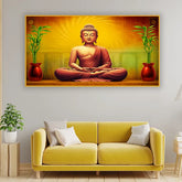 Golden Aura Buddha Canvas Painting With Frame