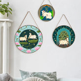 Set of 3 Pichwai Round Canvas Wall Painting with Cow and Lotus Design