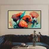 Modern Orange Floral Painting for Wall Décor