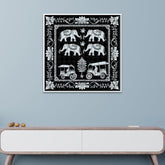 Monochrome Indian Folk Art Canvas Painting with Floating Frame