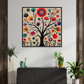 Indian Colorful Madhubani Canvas Painting Art with Detailed Floral Patterns