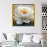 Luxurious Canvas Painting of 3d White Flower with Yellow Petals