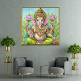 Vibrant Lord Ganesha Square Canvas Wall Painting